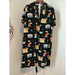 Jessica Howard Women Novelty Print Button Down Midi Dress Sz 16 Travel